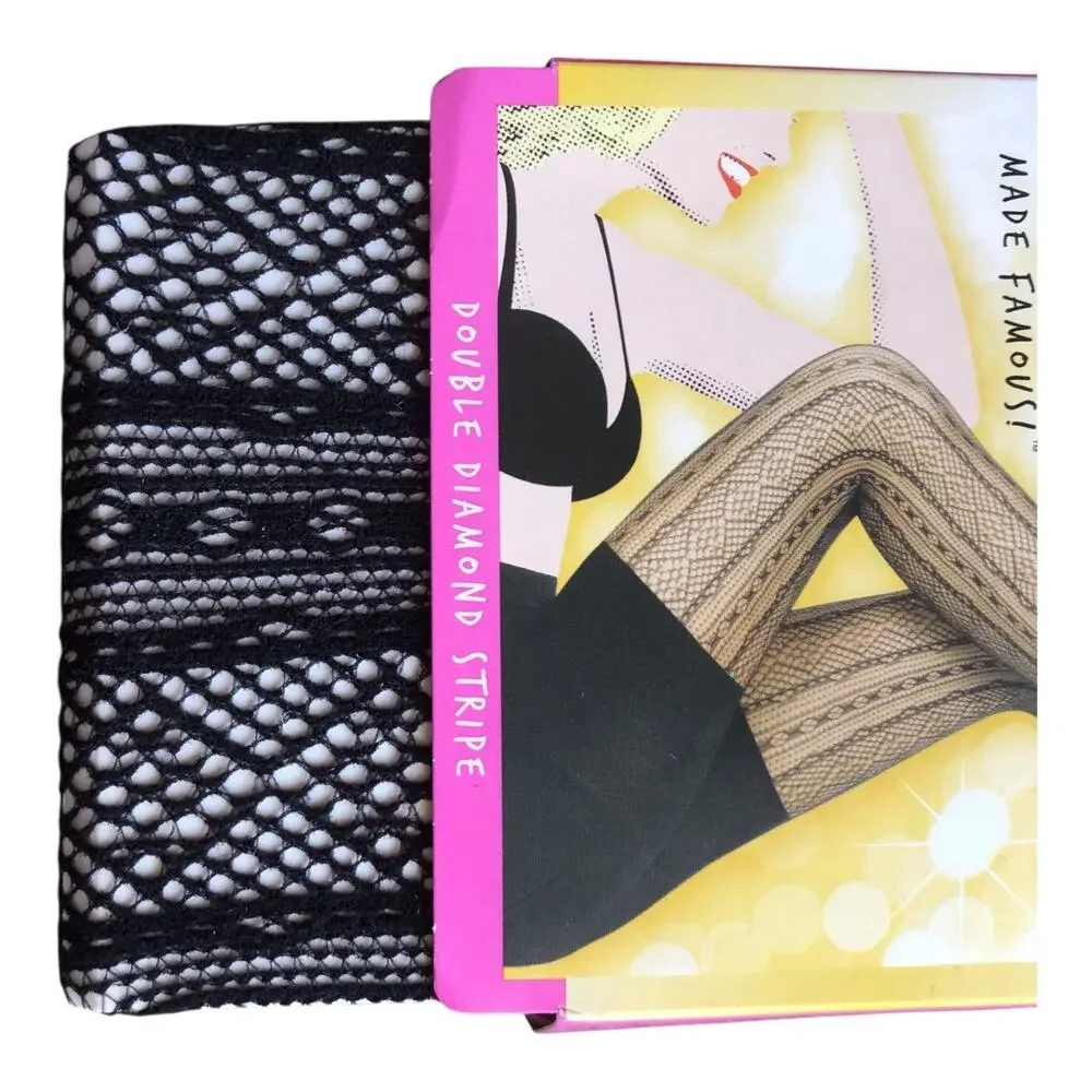 SPANX Star Power Center Stage Double Diamond Stripe Shaping Tights Black Size C